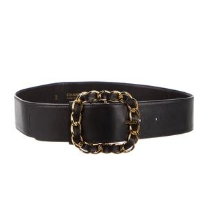 100% authentic CHANEL black leather and chain waist belt
